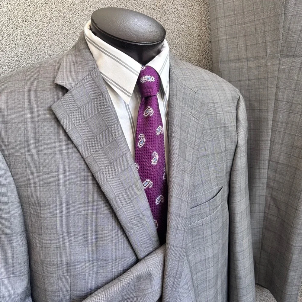 Samuelsohn Suit 50R 44x31+ Gray Super 110s Wool Glen Plaid Canada Luxury Classic